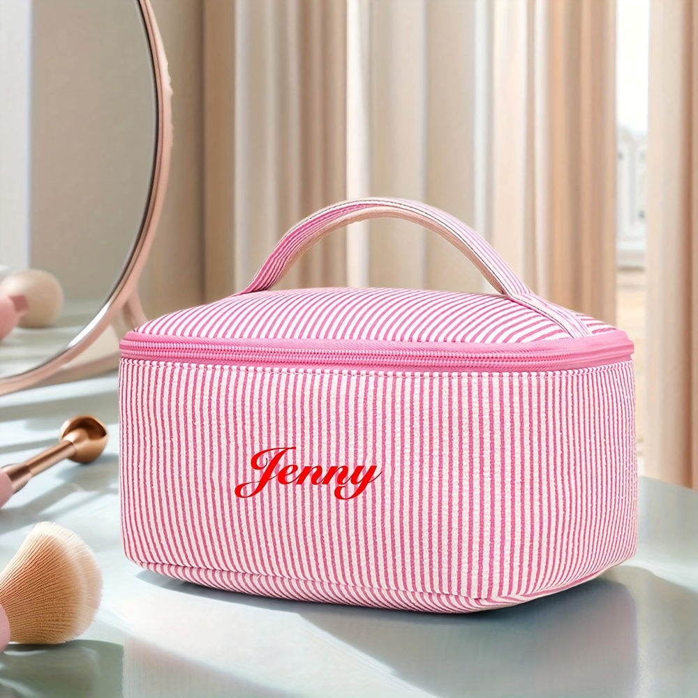 TEMU Large Capacity Chiffon Makeup Bag, Handheld Travel Cosmetic Organizer, Customizable Embroidered Name, Gift, Birthday, Mother's Day, Versatile,