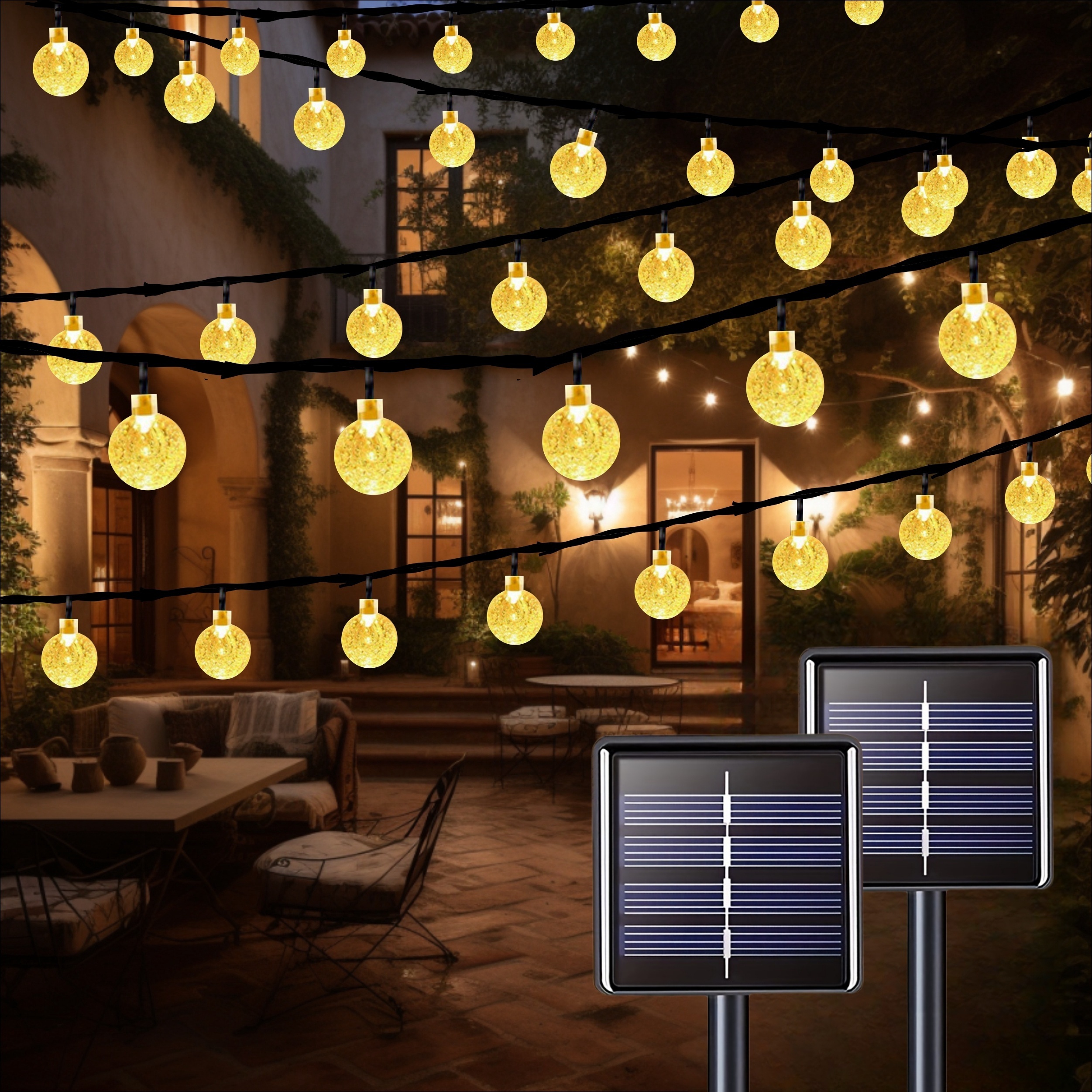 TEMU 2-pcs 200led Solar Outdoor Lights With 8 Lighting , 78ft Length, Crystal Lights For Garden, Yard, Porch, Wedding Party & Home Decor, Solar