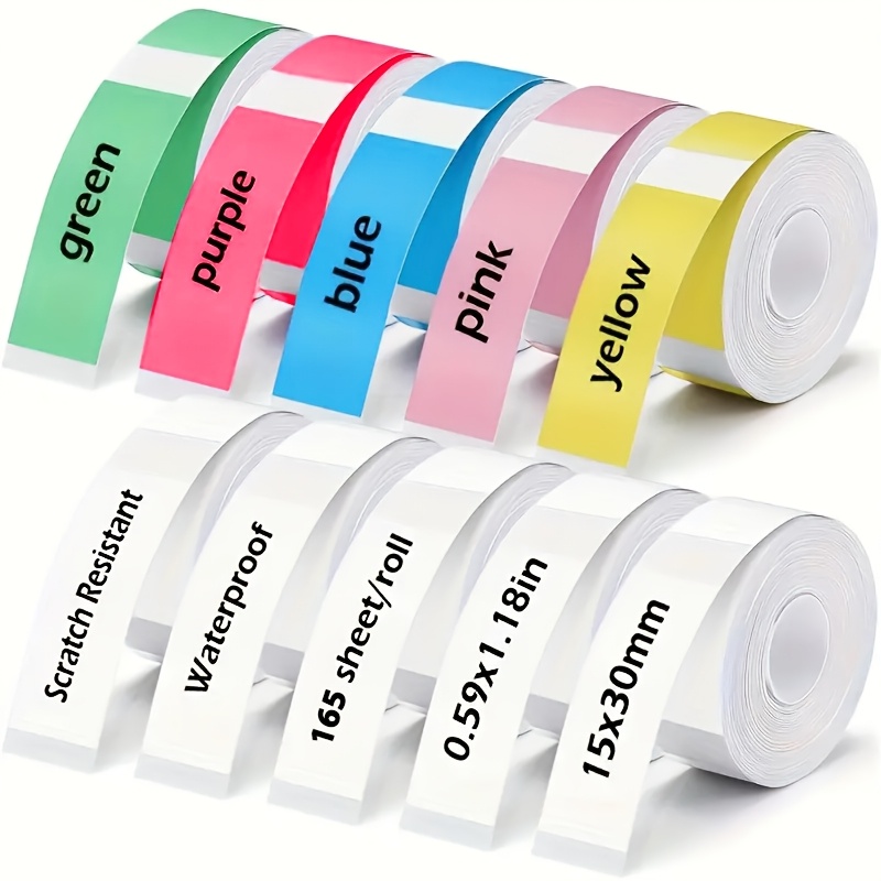 TEMU 10 Rolls Laminated Thermal Labels (1650 Sheets Total) - 6 Colors Mixed Pack (white, Yellow, Green, Blue, Pink, Purple) With Icons, Compatible