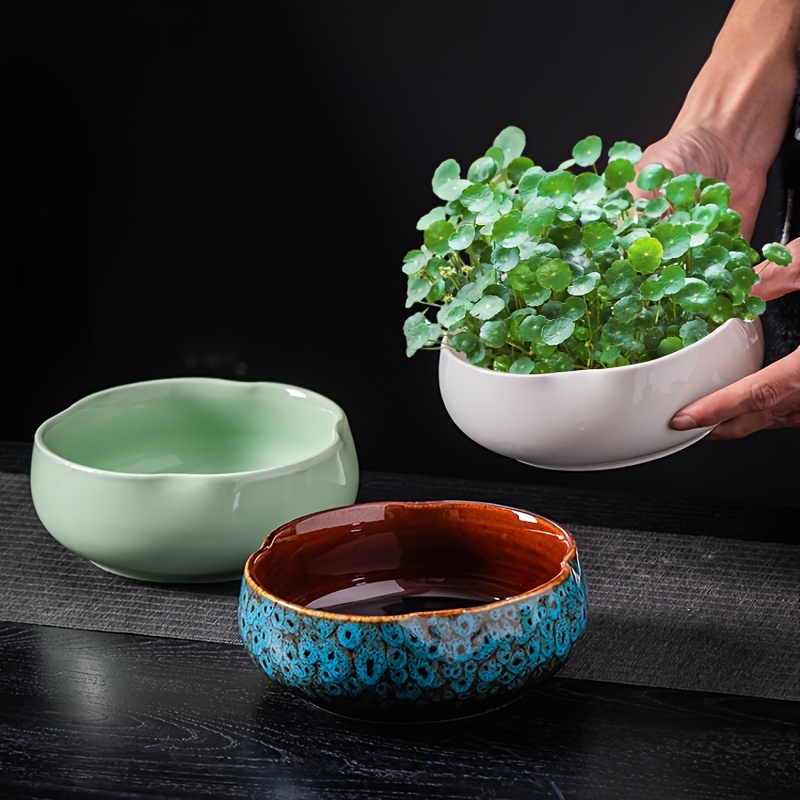 Ceramic Hydroponic Flowerpot, No Drainage Hole, Irregular Ceramic Art Decoration Bonsai Ornaments, Copper * Grass * Flower Pot, Ceramic Water Lily Bowl, Lotus Hydroponic Special Pot * Decoration,