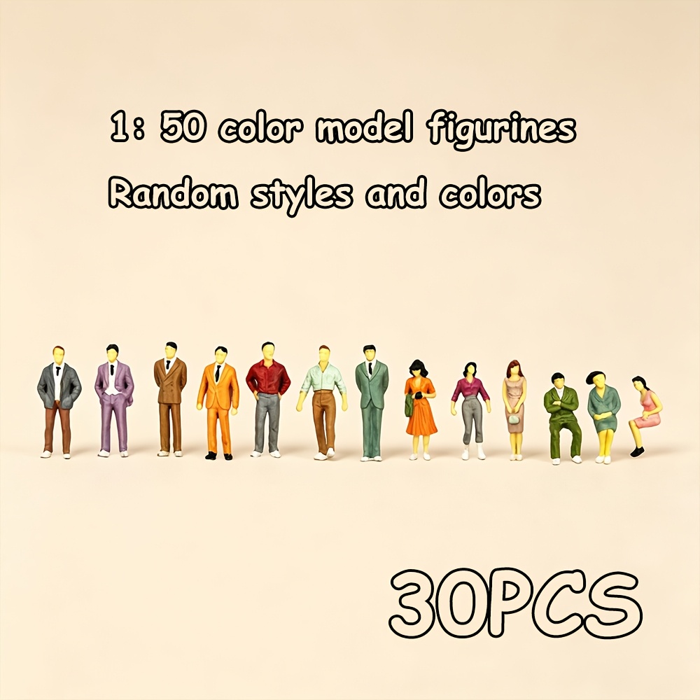 TEMU 30pcs Modèles de personnages colorés miniatures à l'échelle 1:50, avec des styles et des couleurs aléatoires, représentant de des personnages