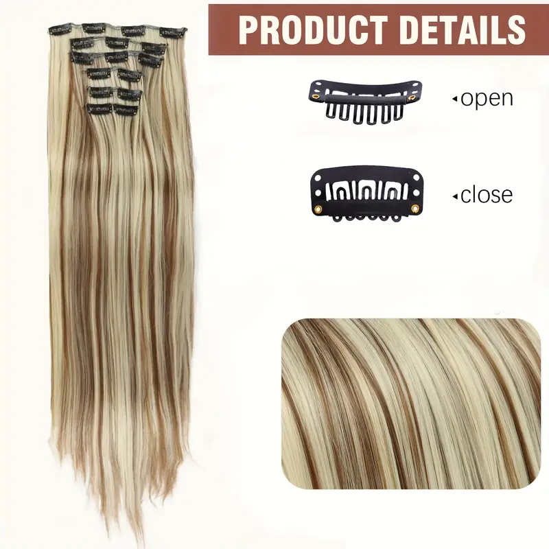 24 inch 16 clip set of synthetic hair extensions halloween special straight hair with basics style for women high temperature fiber halloween hair accessories straight hair extensions durable hairpieces details 2