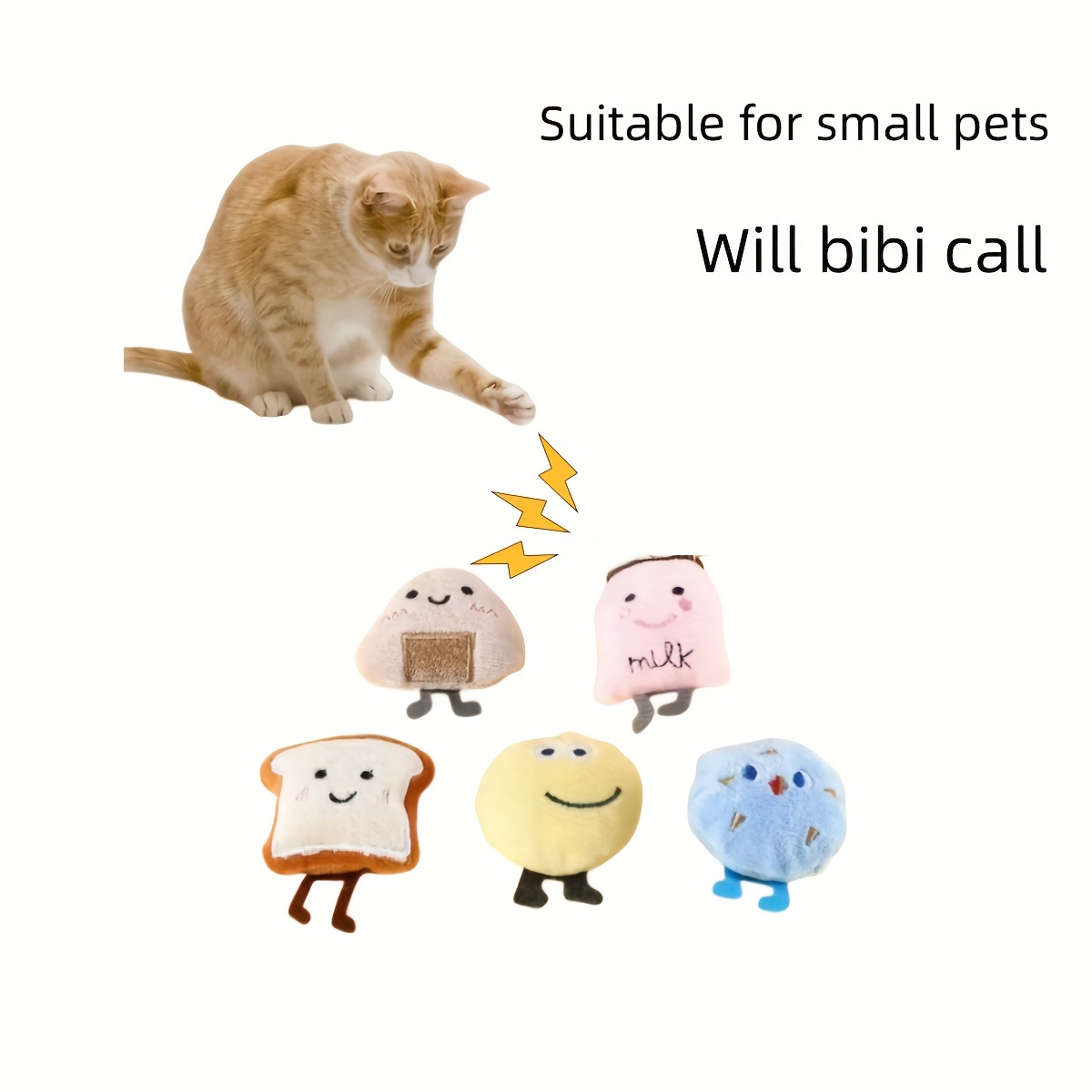 

5pcs Mini Pet Interactive Squeaky Plush Toys, Cartoon Food Characters Chew Toy Set, Soft Plush Hanging Accessories For Cat And Dog Playtime And Boredom , Medium Breed Recommendation