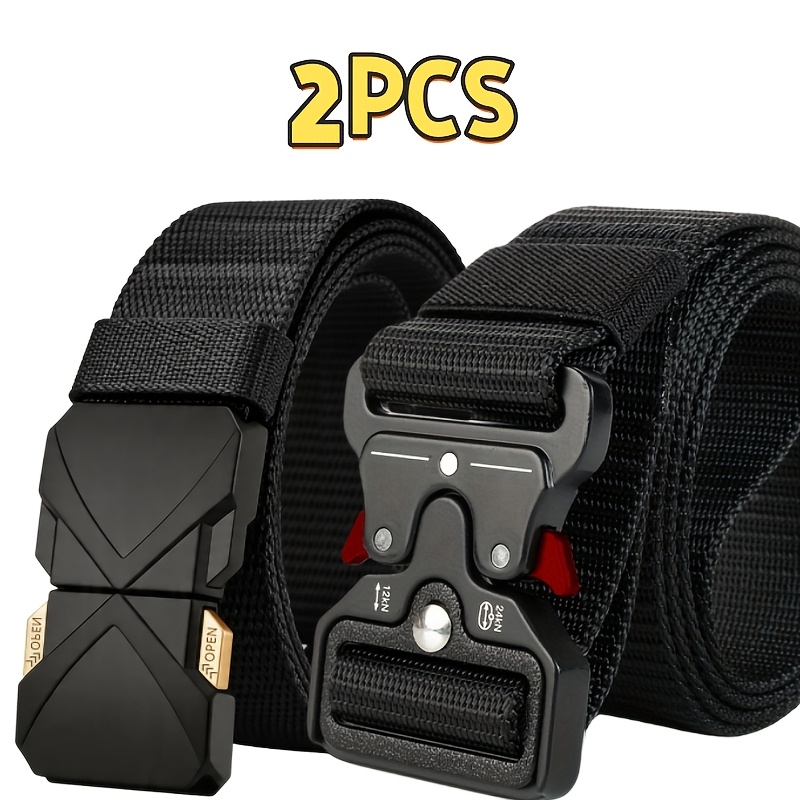 TEMU Ensemble de 2 ceintures pour homme, disponible en mélange noir, ceinture décontractée polyvalente pour l'extérieur