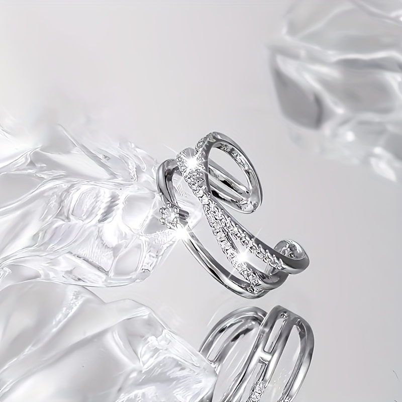 Open Adjustable Ring with Inlaid Zirconia Diamonds, Versatile Design