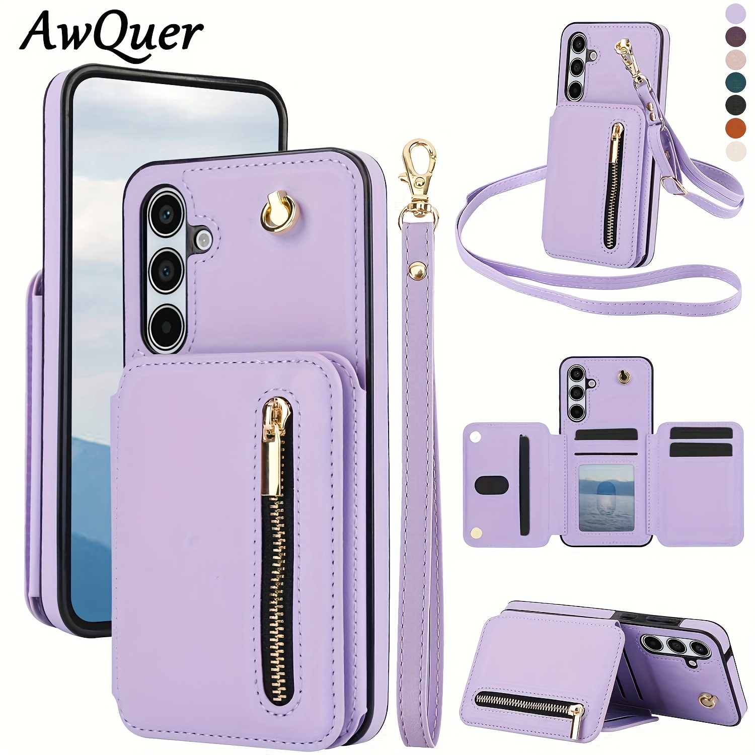 Husă pentru telefon: AWQUER Portofel din piele PU cu bretea transversală pentru Galaxy A55 A15 A54 A14 A73 A53 A13 A72 A52 A12 A71 A51 4G 5G, cu curea de încheietură, slot pentru carduri, blocare RFID și suport pentru telefon