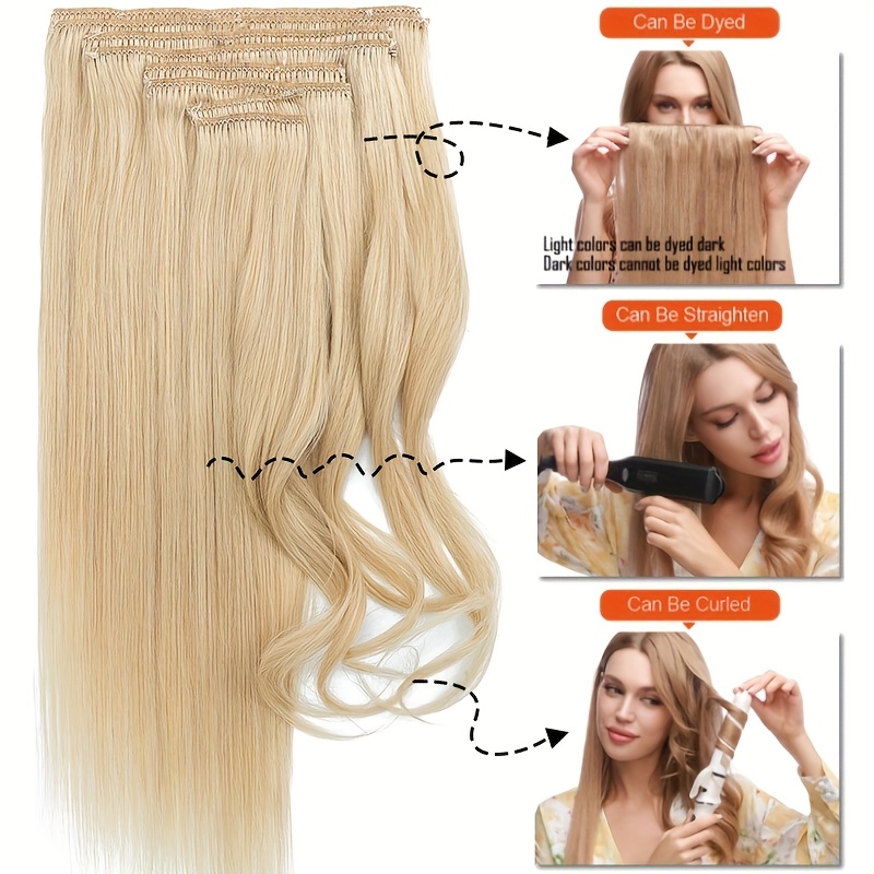 8pcs 18clips in hair extension double weft straight smooth long hairpiece 40.64-55.88cm natural look, multiple colors   daily wear & special occasions, versatile for all light beige & face types, everyday & special occasions details 6