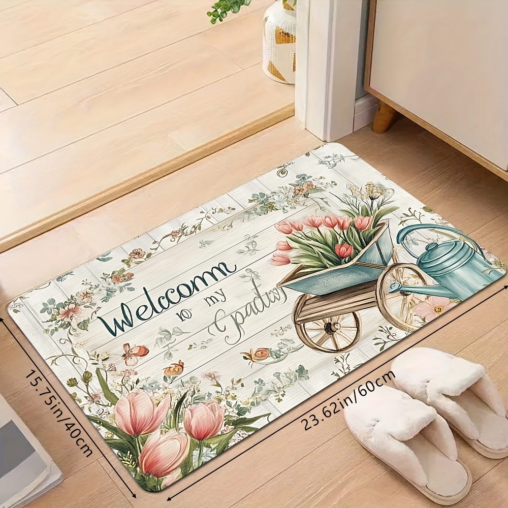 TEMU 1pc, Spring And Summer Decoration, Pattern Welcome Door Mat, Soft Cushion, Soft Absorbent Washable, Suitable For Doors, Bathrooms, Restaurants,