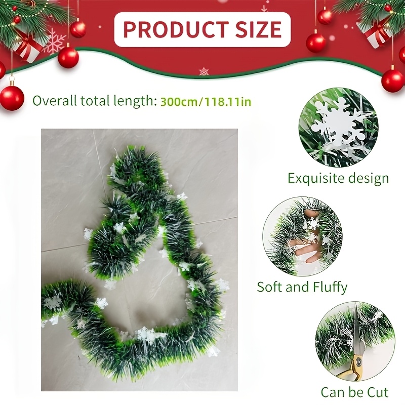 TEMU 2pcs Set = 236.22 Inches Ultra-long Snowflake Green Striped Decor, Home Christmas Decoration - Christmas Decor - Christmas Day - Small Christmas