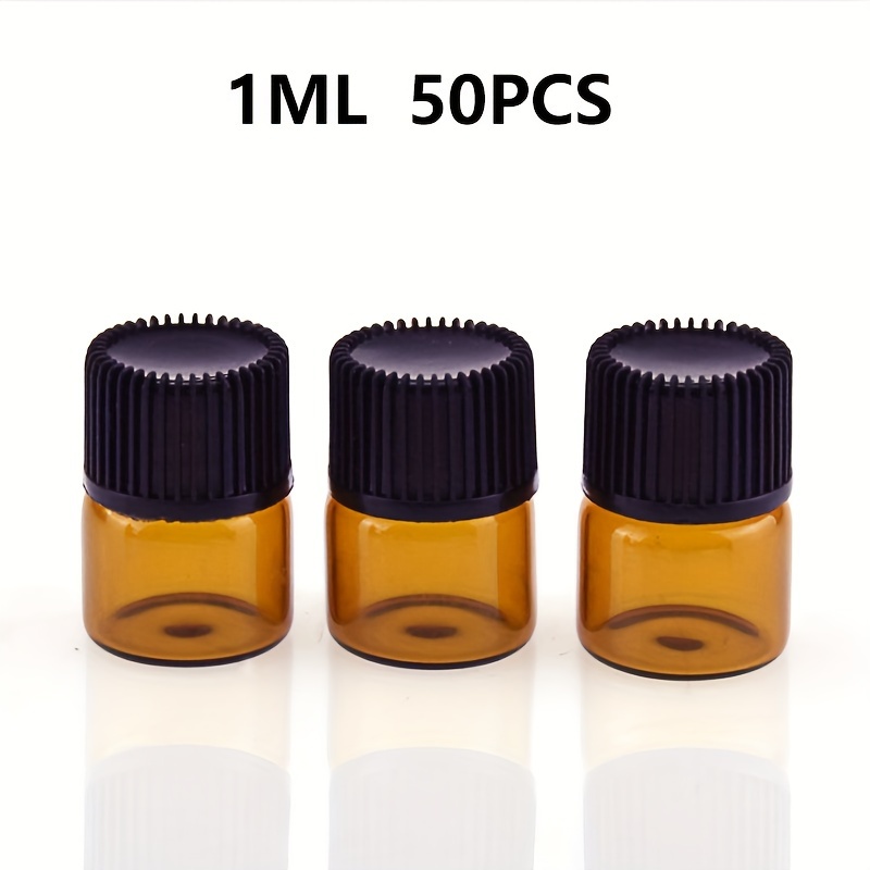 50pcs Mini Essential Oil Bottles - 1/2/3/5ml Amber Glass Vials With Reducers & Caps, Hypoallergenic, Refillable Makeup Sample Containers For Travel - Protection