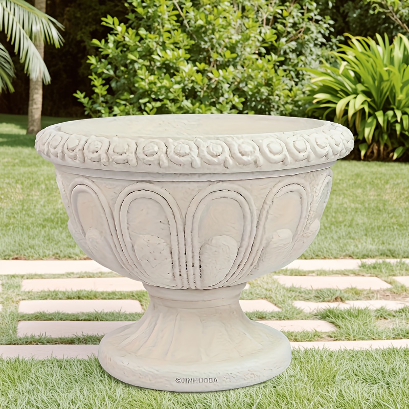TEMU Vintage Roman Resin Planter, Pot With Scrollwork Design, Versatile Indoor/outdoor Garden Decor For Porch, Terrace, Or Entrance, Lightweight &