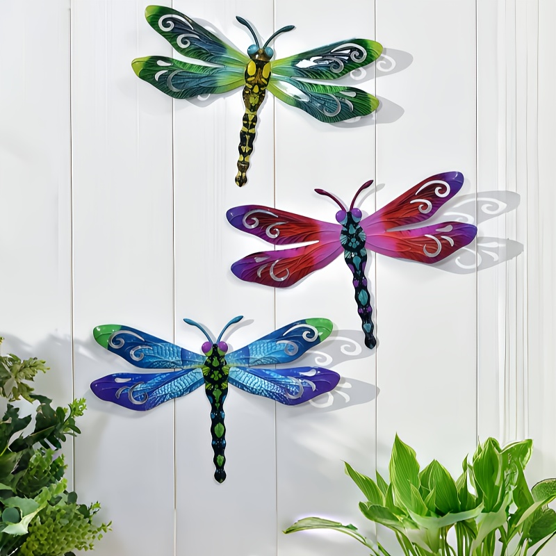 Image of 【2.5d】 [2.5d] Citonging 3pcs, Metal Dragonfly Wall Art, Suitable For Outdoor Garden Fence, Living Room, Bedroom Decoration, Courtyard Artwork, Metal Craft, Garden Decor, Halloween Decor, Holiday Decor