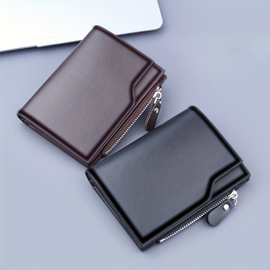 

1pc Short Business Style Wallet, Pu Leather Tri-fold Multi-card Holder With Cash Compartment, 13 Card Slots And Zipper Coin Pocket