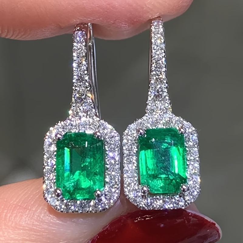 TEMU Luxurious And Exquisite Synthetic Synthetic Synthetic Zircon​​ Hoop Green Earrings For For Banquet Parties Wedding Anniversaries As Gifts