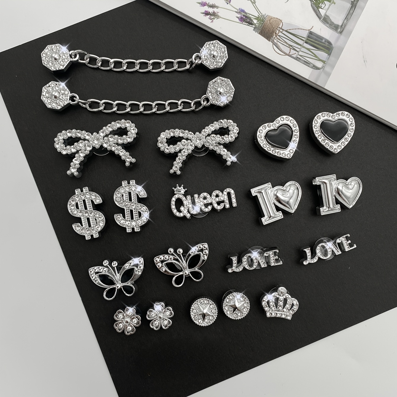 20pcs Chain Bow Shoe Charms Set, Suitable For Garden Shoes And Sandals Detachable Accessories