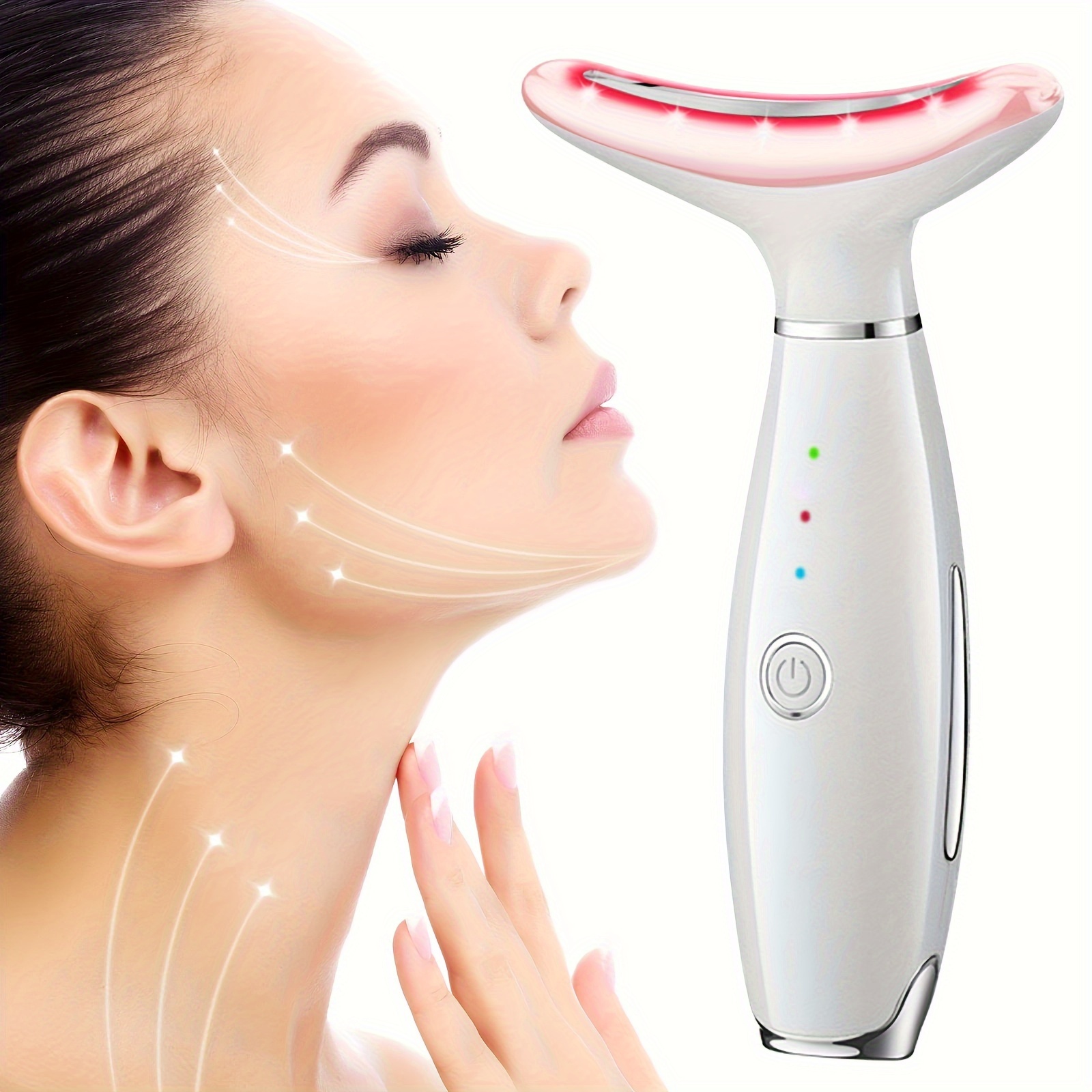 

Rechargeable Facial And Neck Massager With Tri-color Led And Heating Mode, Neck And Facial Skin Massage Care Tool, Gifts For Women, Mother's Day Gift