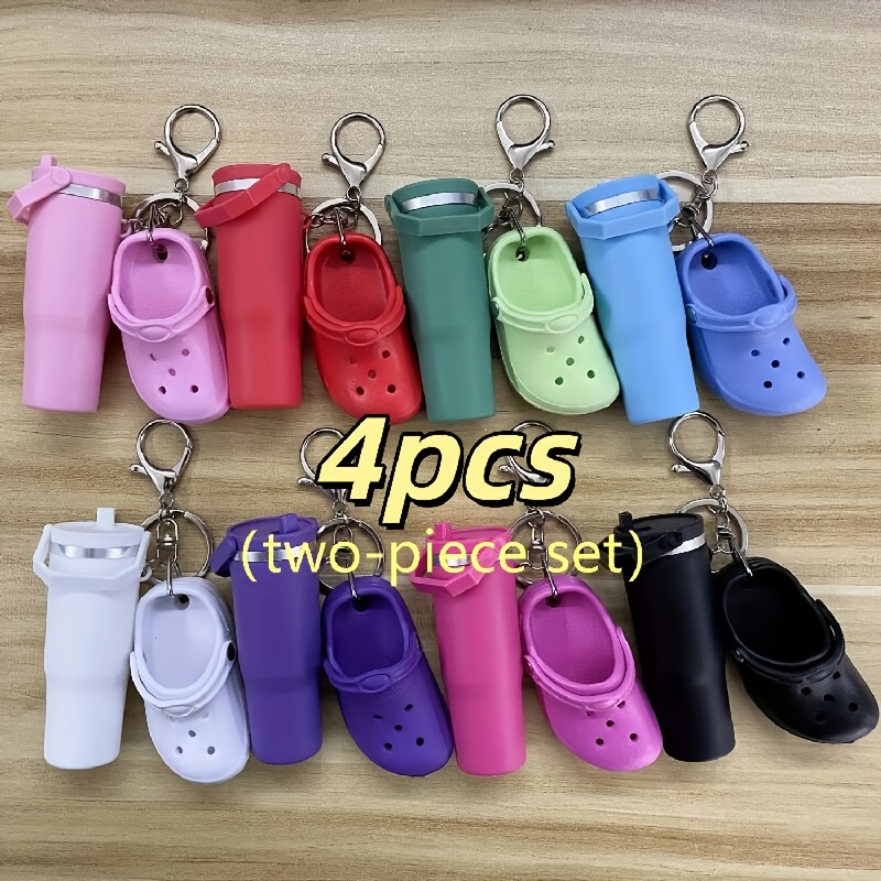 TEMU 4pcs Cute Keychain With Mini Shoes And Lipstick Storage - Multifunctional Keychain For Keys, , Lipstick - Sturdy Plastic , Ideal Gift For Women,