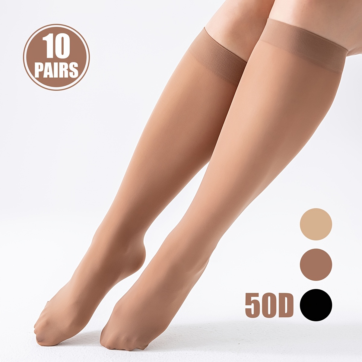 Image of 10-pack Women's Calf Socks, 50d Velvet High-stretch Mid-calf Socks, Simple And Versatile, Suitable For Casual And S Occasions