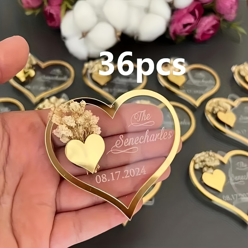 TEMU Étiquettes-cadeaux de mariage personnalisées de cœur à double couche avec et dates personnalisés, cadeaux de décoration de mariage magnétiques