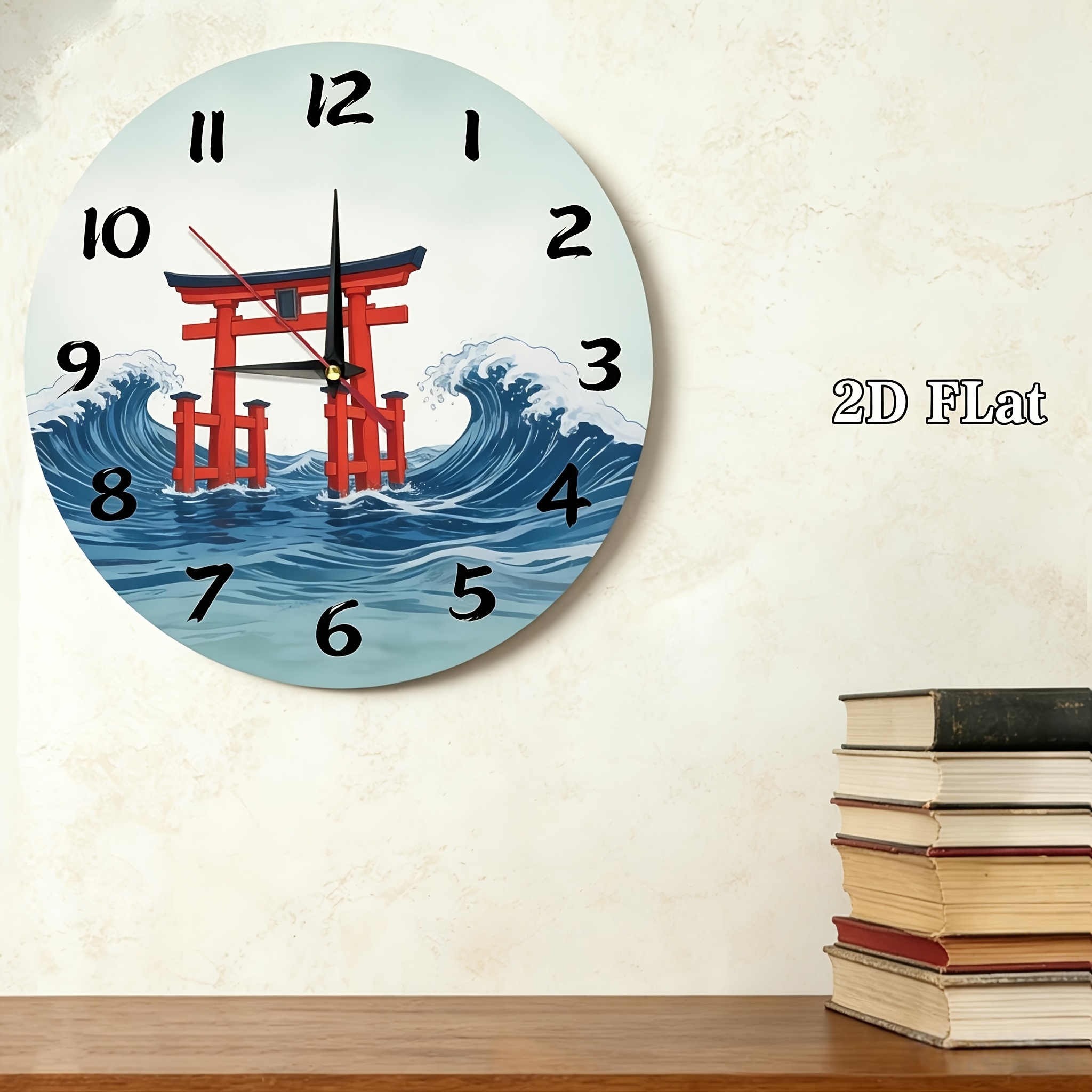 2d flat japanese torii wave decorative wall clock modern minimalist second hand clock suitable for bedroom living room kitchen home decor aesthetic decoration ideal gift