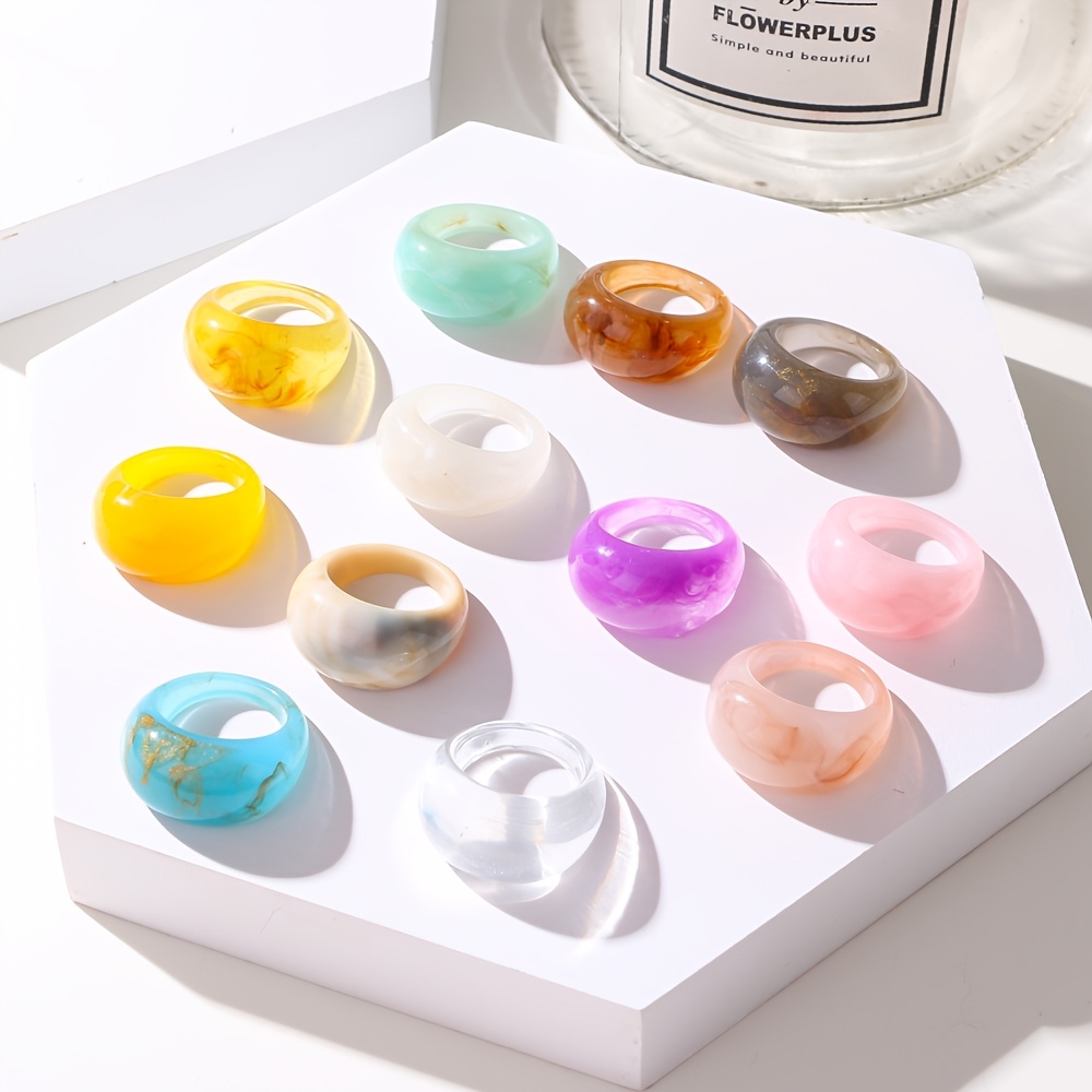 3/5/7/9 Simple Candy-Colored Acrylic Stackable Rings Set