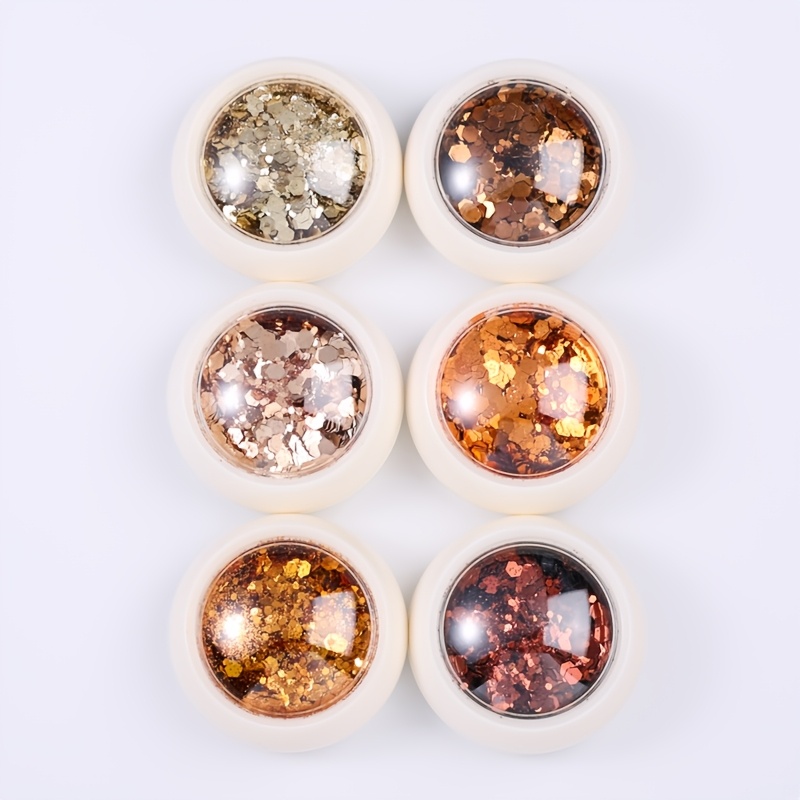 TEMU 6 Bottles Autumn Theme Nail Glitter Set, Hexagonal Shiny Nail Foil Flakes In Red, Orange & , Perfect For Nail Art Decoration And Accent, Elegant