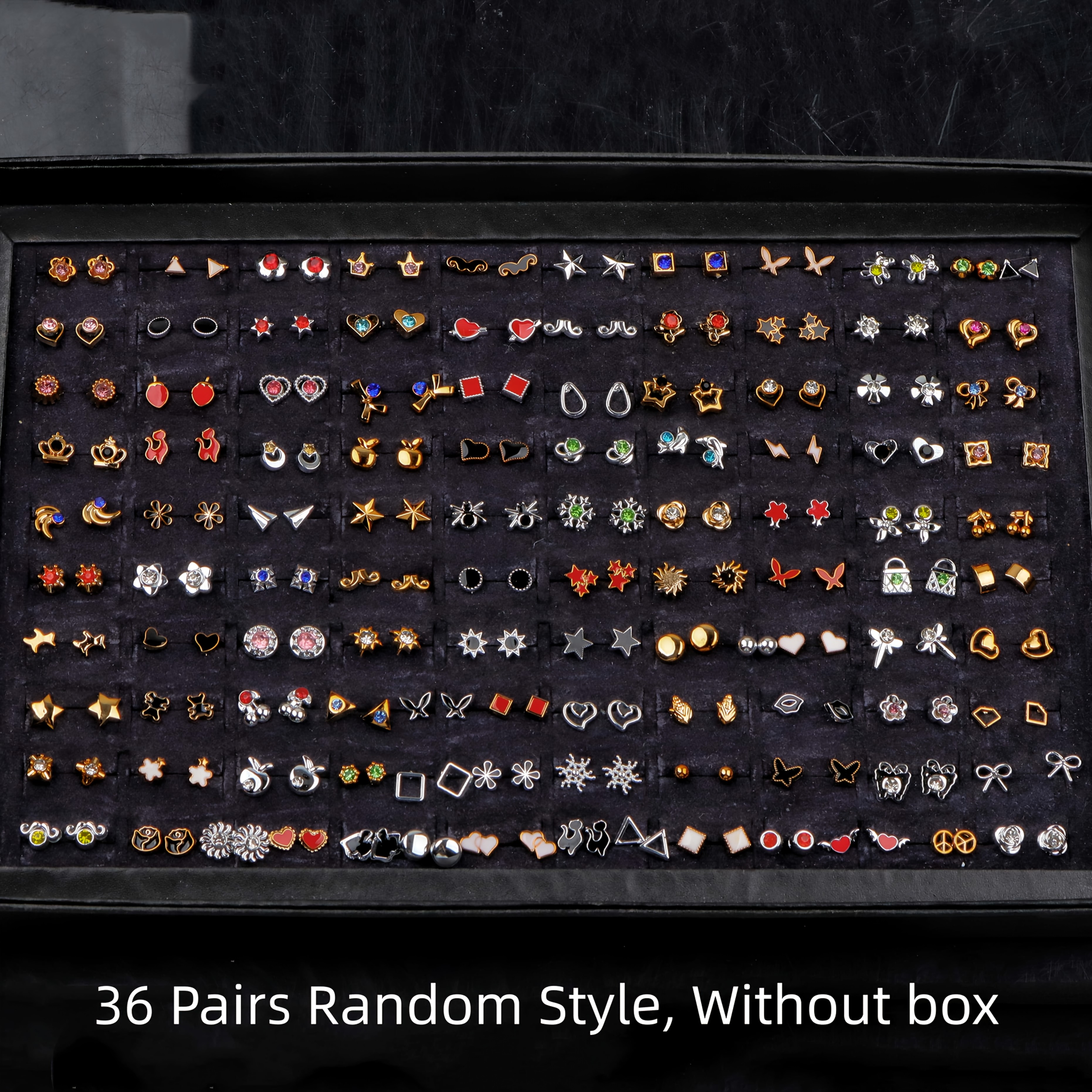 TEMU 36 Pairs Multi-designs Stud Earrings, Cute Easy Flower Shape Tiny Enamel Ear Jewelry For Women Men Daily Wear Random Style Without Box, Without