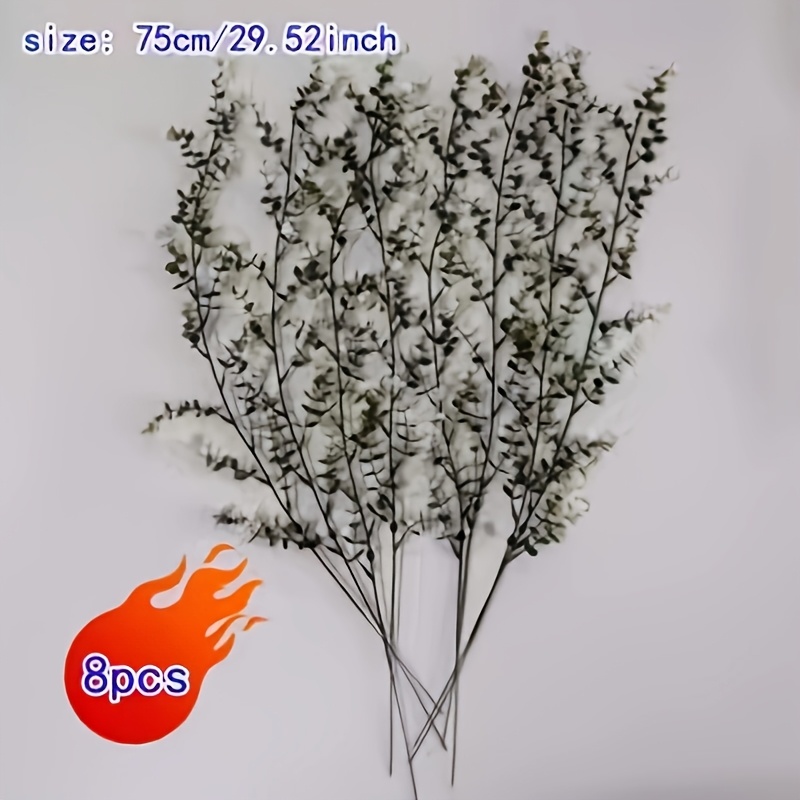TEMU 8pcs Set Of Anti-uv Simulation Hanging Plants, Suitable For Home And Garden Decoration - Green Leaves With White Flowers, Ideal For Outdoor