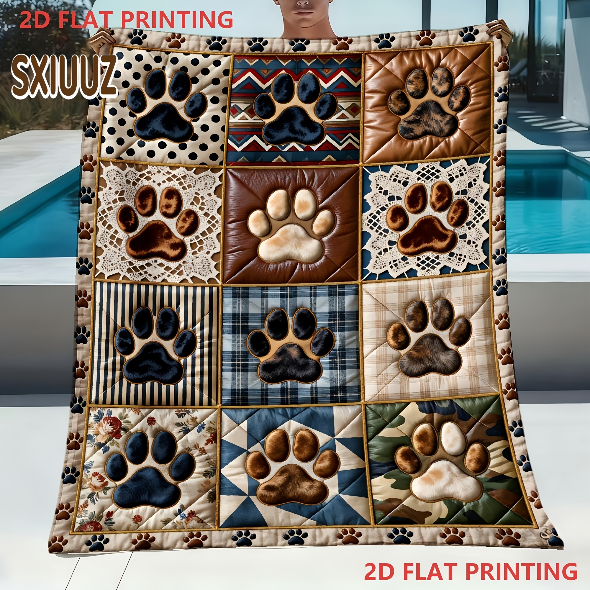 TEMU [sxiuuz] 2d Flat Cozy Paw Print Flannel Blanket Suitable For - Soft With Adorable Paw Patterns, Thick And Warm For Boys And Girls, Perfect For