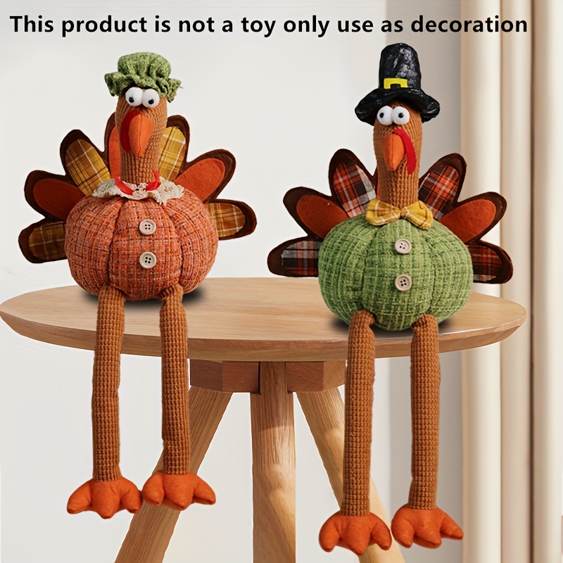 

2pcs Turkey Couple Figurines - Long-legged, Sitting , Decorations For Home & Kitchen Display, And Intricate