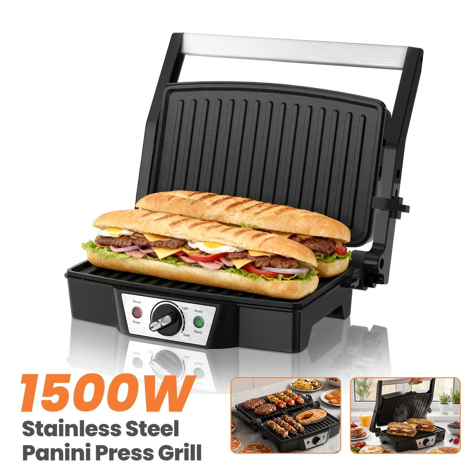 Image of Superlex 1500w For Gril, Aluminum Electric Griddle 180° For Flat Topgrilling, Plates, Easy Clean & Portable, For Panini, , Steak, Vegetables