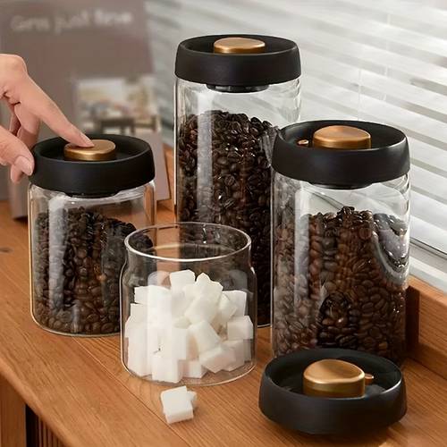 1pc vacuum sealed glass storage jar food grade high borosilicate glass sealed container for coffee beans spices snacks nuts and sweets moisture proof glass jar seasoning bottle gadgets