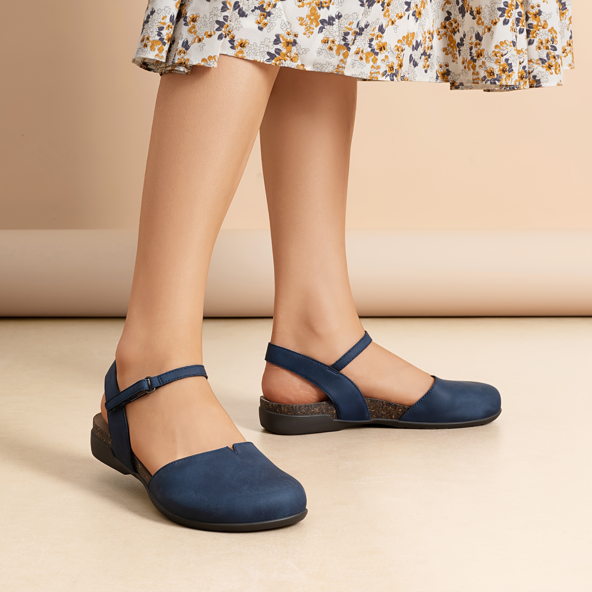 women adjustable strap flat sandals low heel closed toe round toe shoes suitable for work daily wear casual soft cushioned insole tape strap ideal gift for mom daughter women shoes