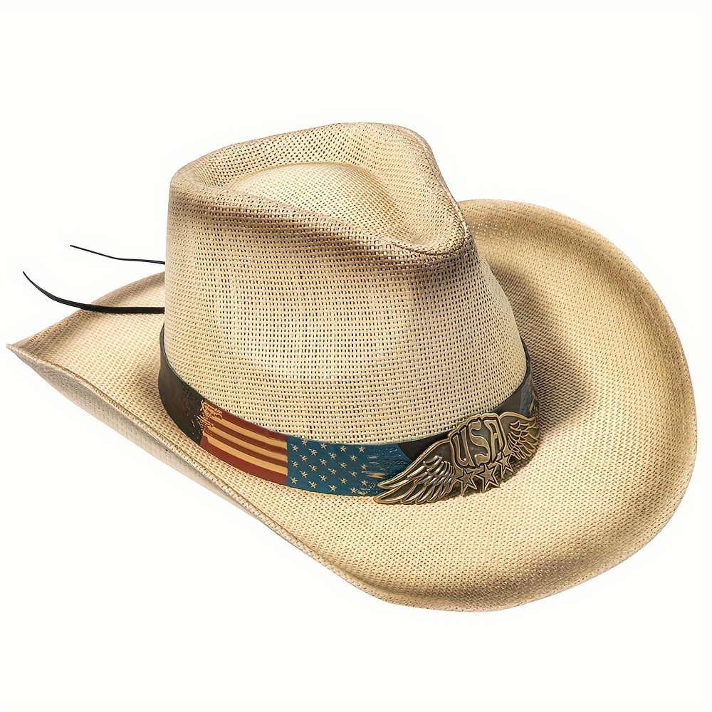  Sombreros de vaquero de paja para hombres y mujeres, sombrero  de vaquero de ala ancha, sombrero de atardecer para verano, transpirable,  sombreros occidentales, gorra de jazz al aire libre, 01 Beige 
