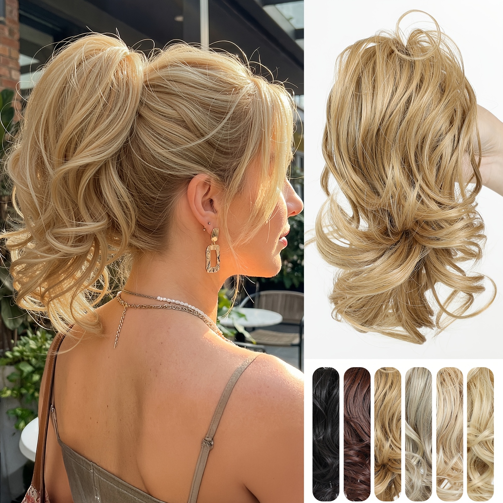 TEMU Clip-in Short Loose Curly Synthetic Hair Ponytail/bun Pigtail Extension â Women, Suitable For All Hair Types, No Glue Needed, Clip-in Volume &