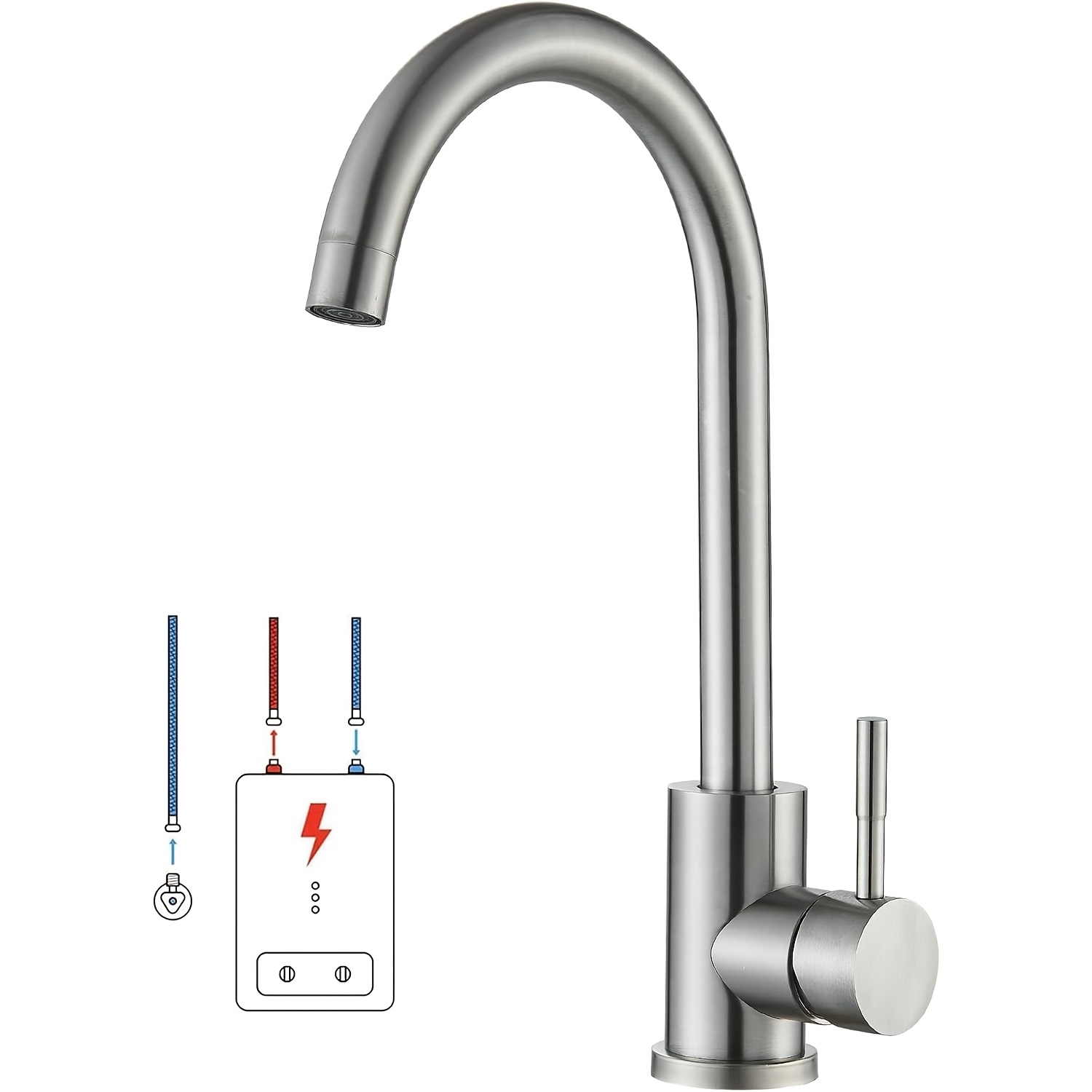 Silver Kitchen Faucet Designed For , Suitable For Open Water Heaters, And
