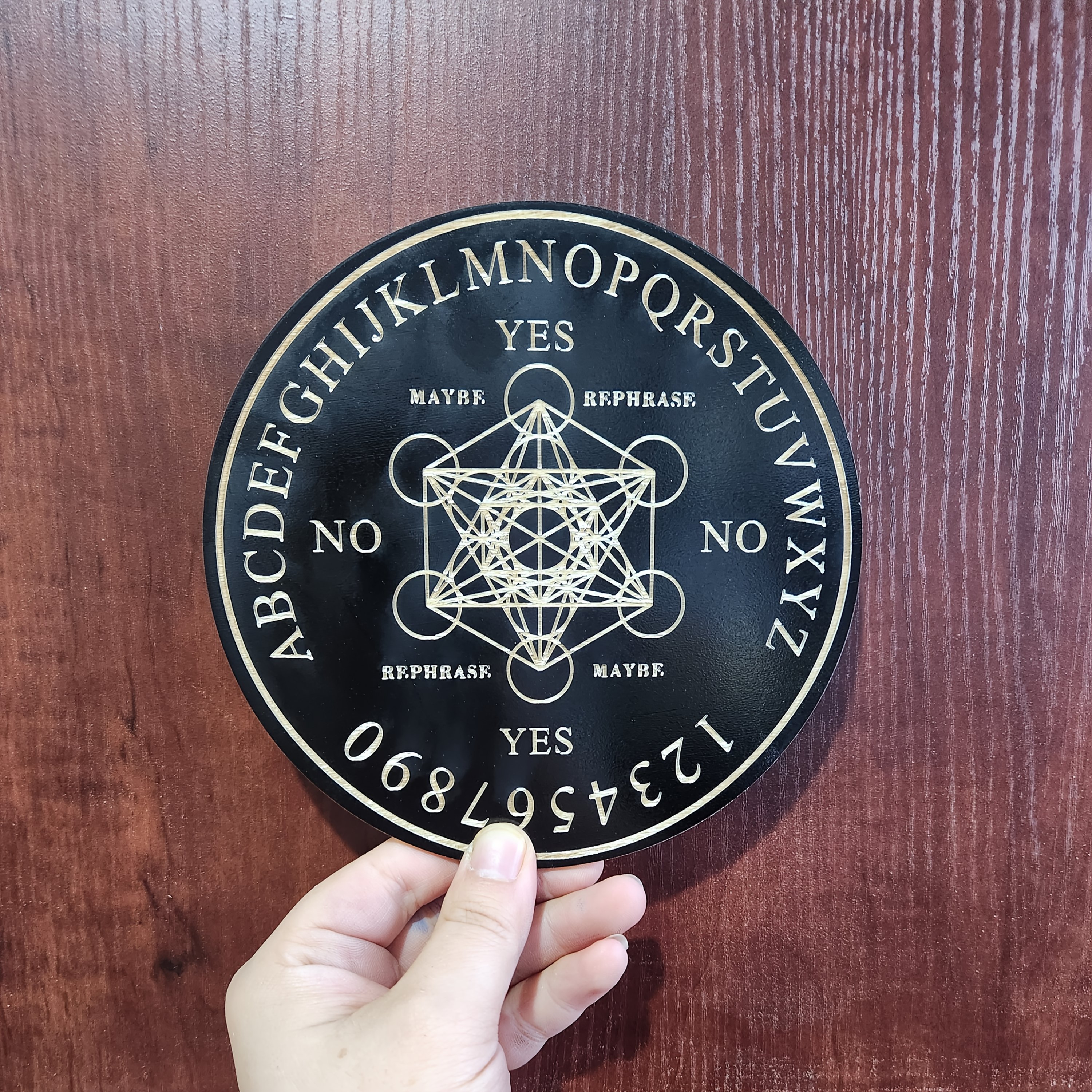 Image of Decorative Board Black Disc Quartz Crystal Pendulum Wooden Disc Party Game Activity (non-food Contact)