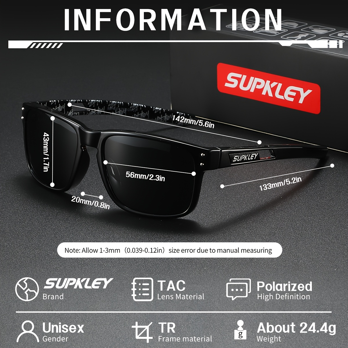   polarized sunglasses with wide square frame stainless hinges anti glare suitable for driving fishing hiking outdoor activities full rim eyewear for face fit