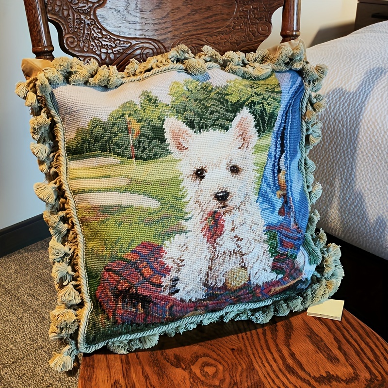 

Wool Throw Pillow Cover With Needlepoint Embroidery, Zipper Closure, Decor