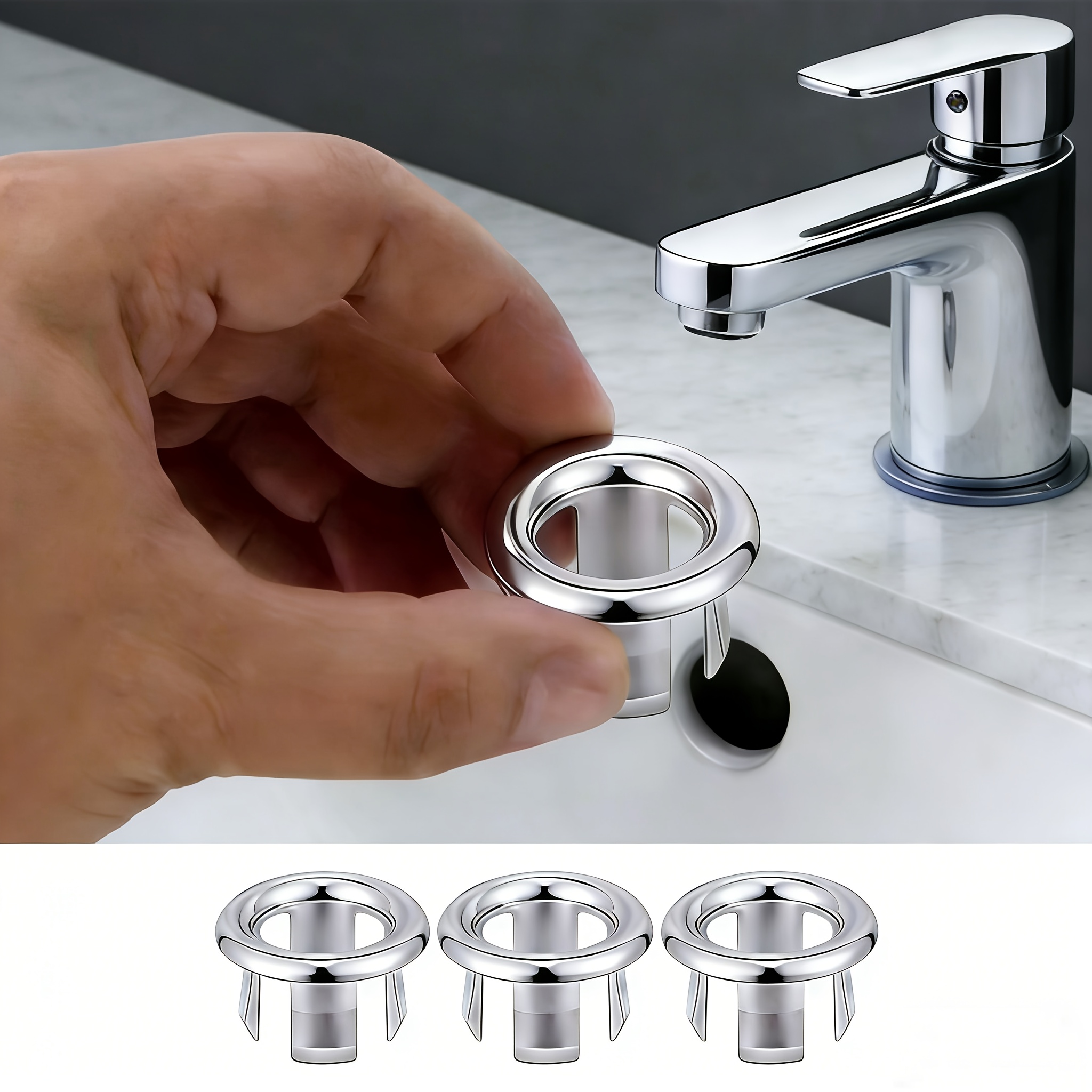 3pcs Set Overflow Rings For Sinks | Kitchen And Bathroom Additions, Basin Overflow Covers - Perfect For Functionality And Aesthetics, Made Of Plastic