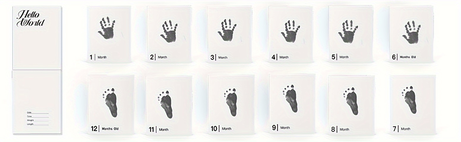 14pcs footprint handprint milestone kit ai bei parent co safe non toxic ink pads print paper set   craft with 14 ink pads 14 papers for to 12 months details 0