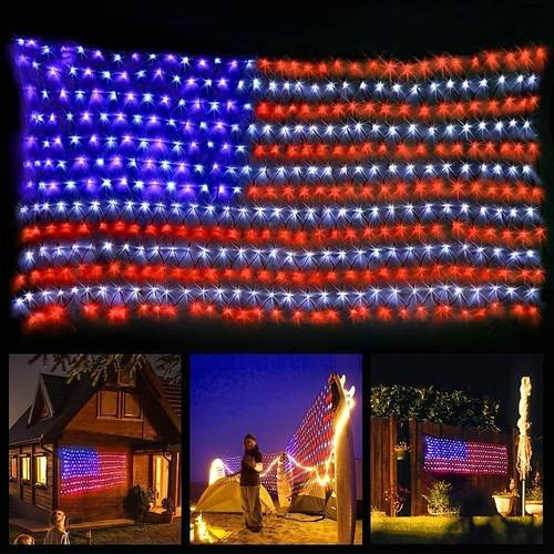 american flag 420 led string lights for july 4 national day christmas day new years party yard decoration hanging ornaments