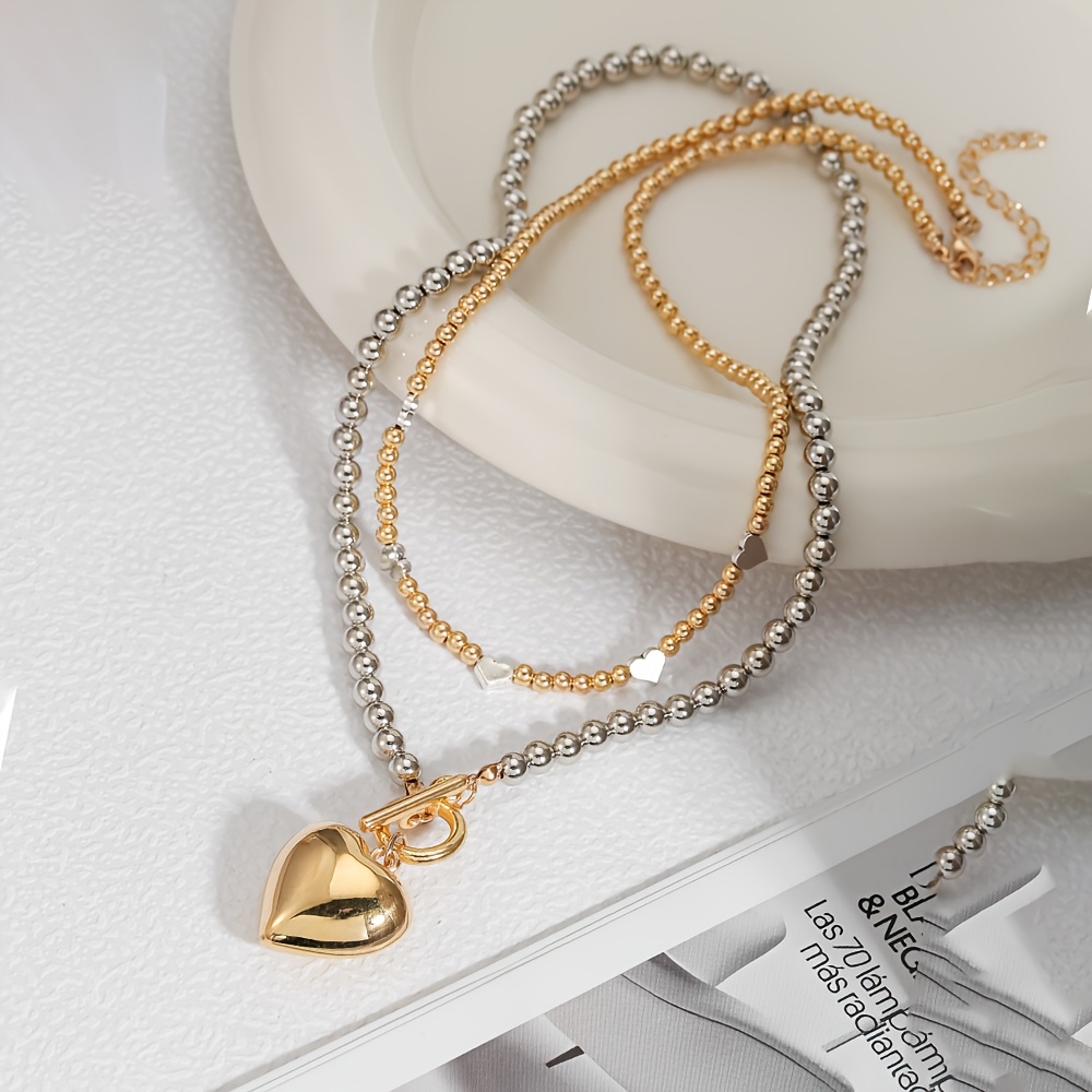 TEMU Juego de 2 piezas de collar con colgante de CCB de moda para vacaciones para mujer, collar de cuentas bohemio de playa en color dorado y