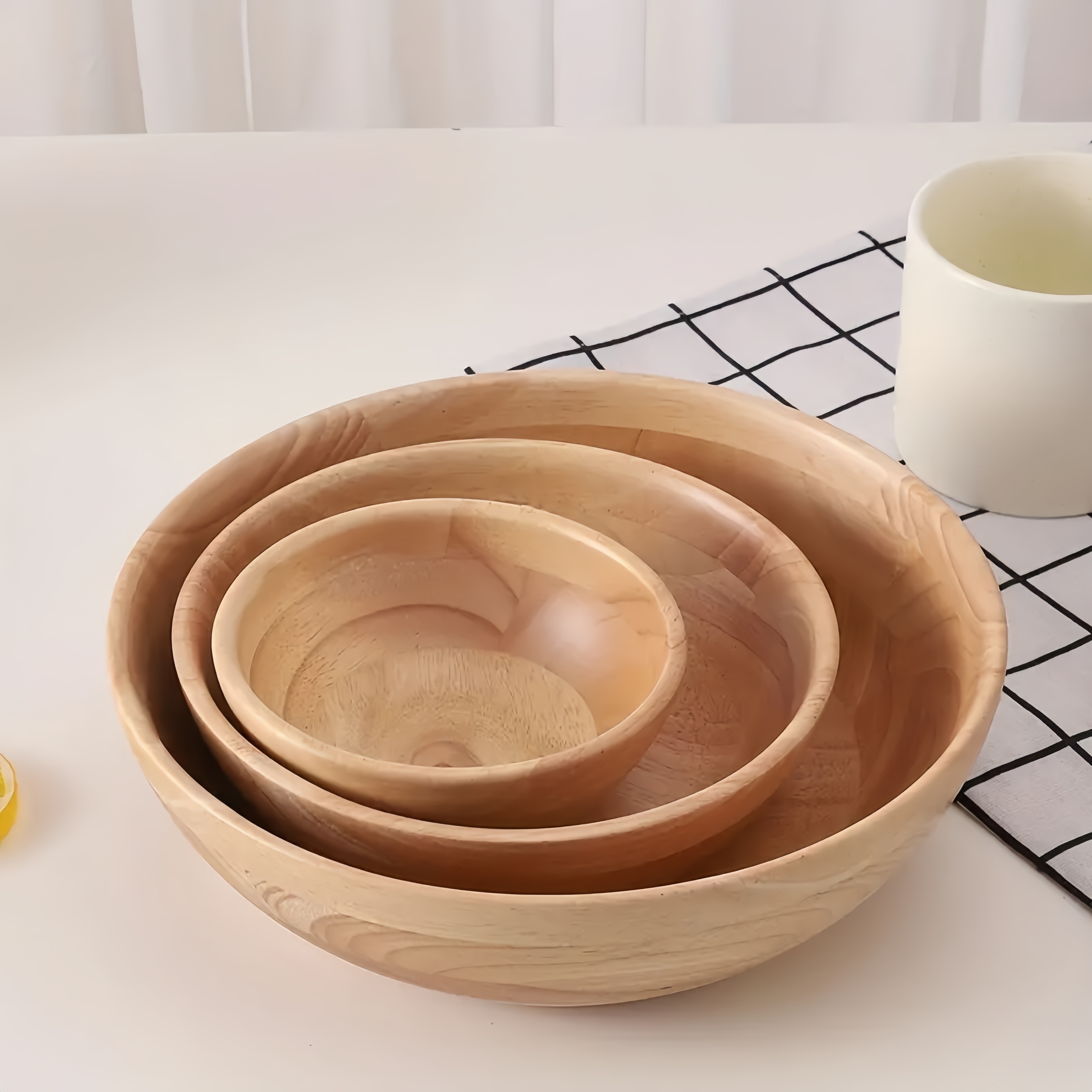 

Japanese Style Solid Wood Mixing Bowl Salad Bowl Kitchen Vegetable Bowl Wooden Bowl Fruit Bowl Large Mixing Bowl Hotel Home Kitchen Accessories Mixing Bowl Soup Bowl.