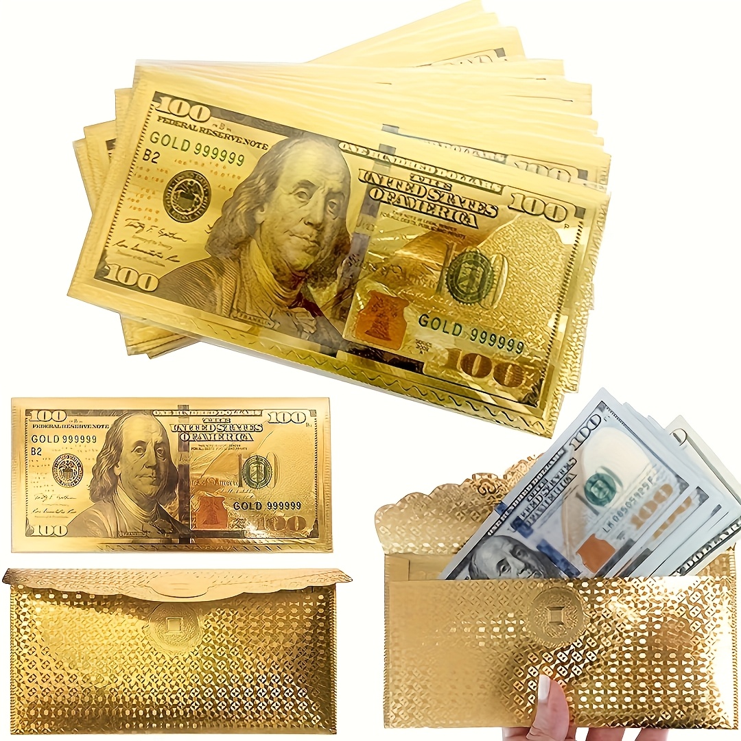 

10 Red Envelopes, Us Banknote Envelopes Gold Banknote Envelopes, To Checks/ And Give , Etc