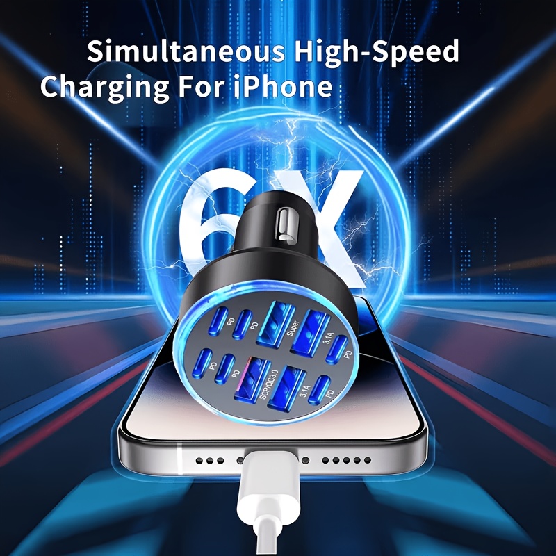 TEMU Car Charger - 4-port Usb Adapter, Type-c Fast Charging For Iphone, For , Universal Gift For , With Led Indicator And , Without Battery