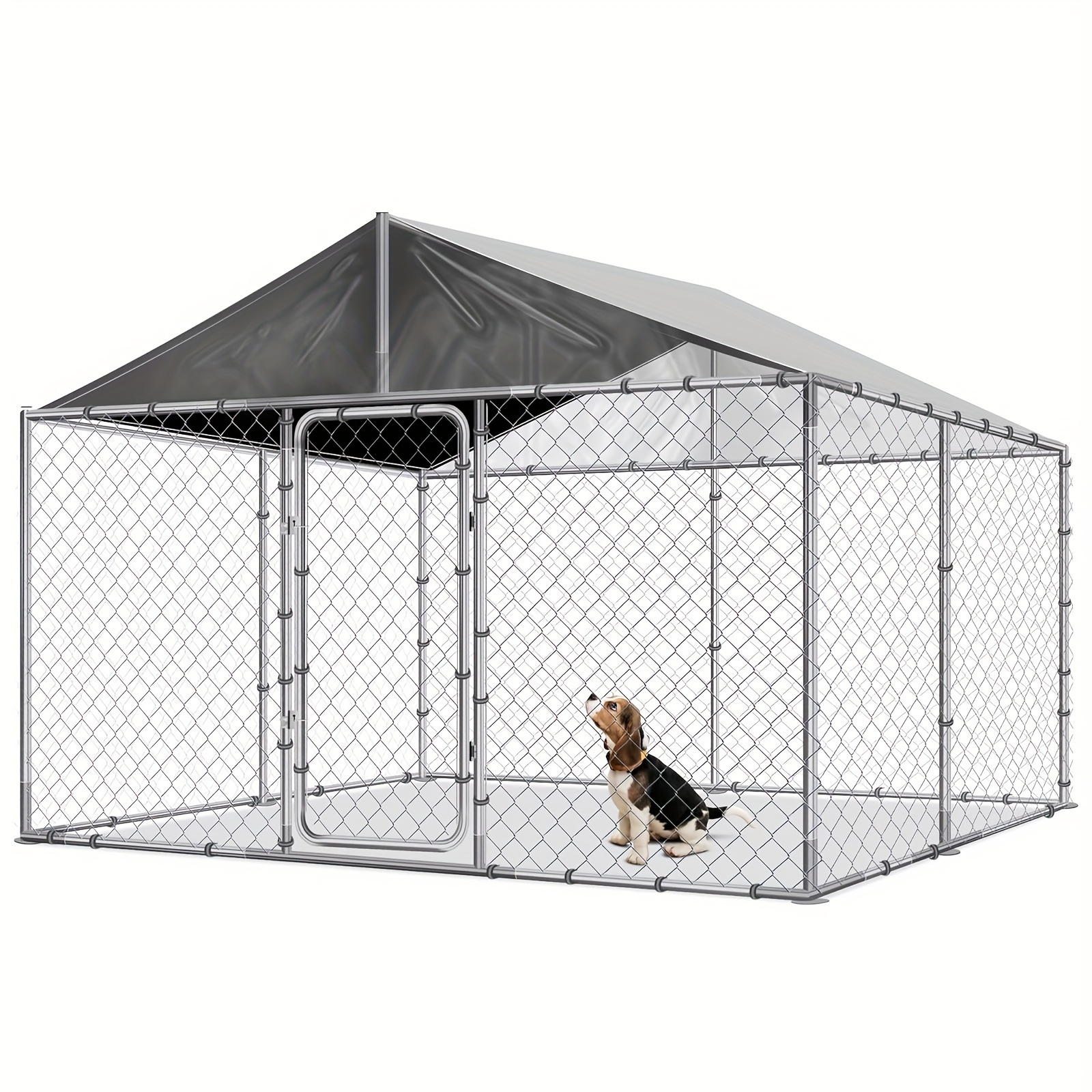 

Titimo Large Metal Dogs Kennels Outdoor, Waterproof Anti-ultraviolet Roof Cover Galvanized Steel Cage Fence Playpen With Lockable Door, Outside Backyard Farm Gardens (118''x 118''x 83'')