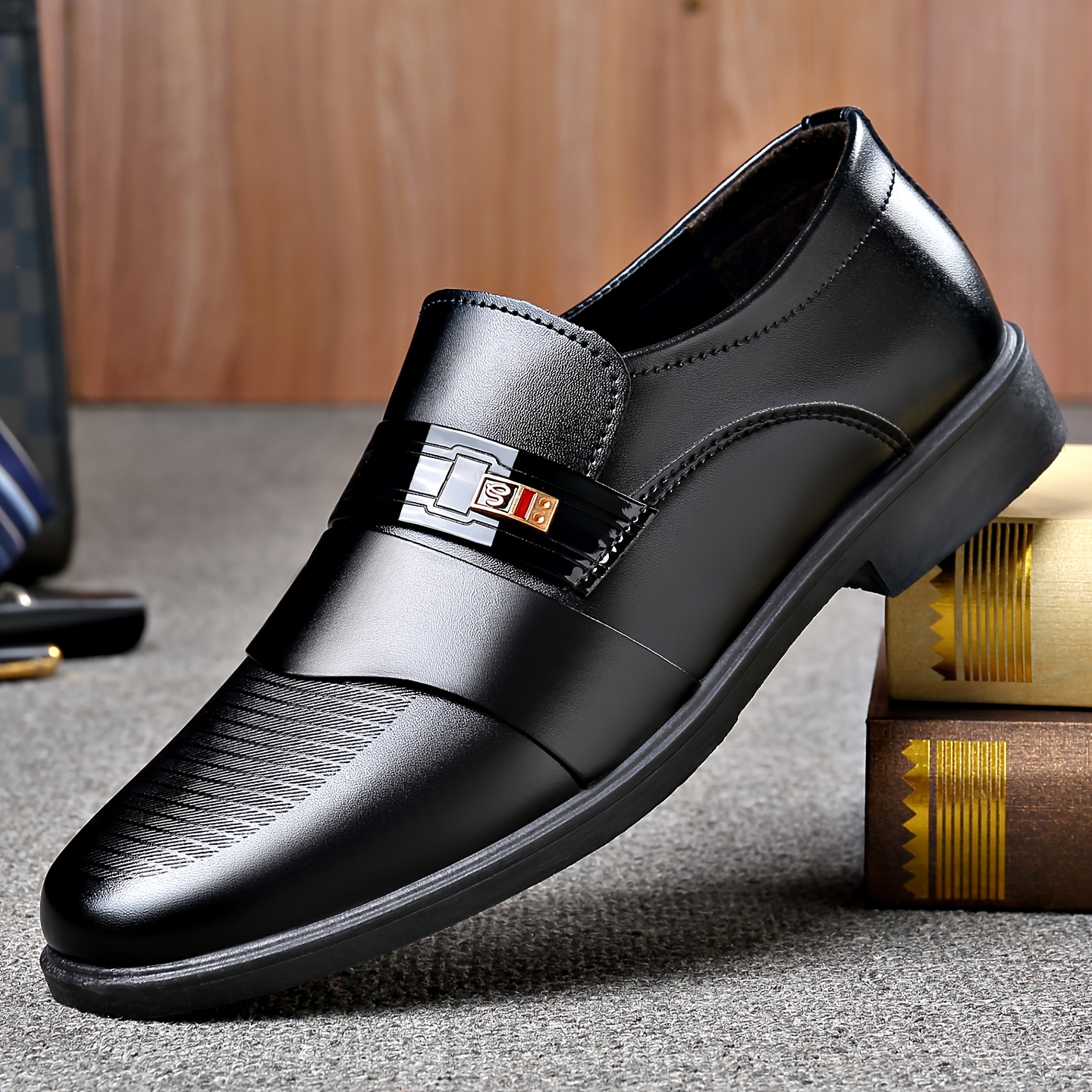 Mens slip on loafers with metal detail formal wedding dress shoes