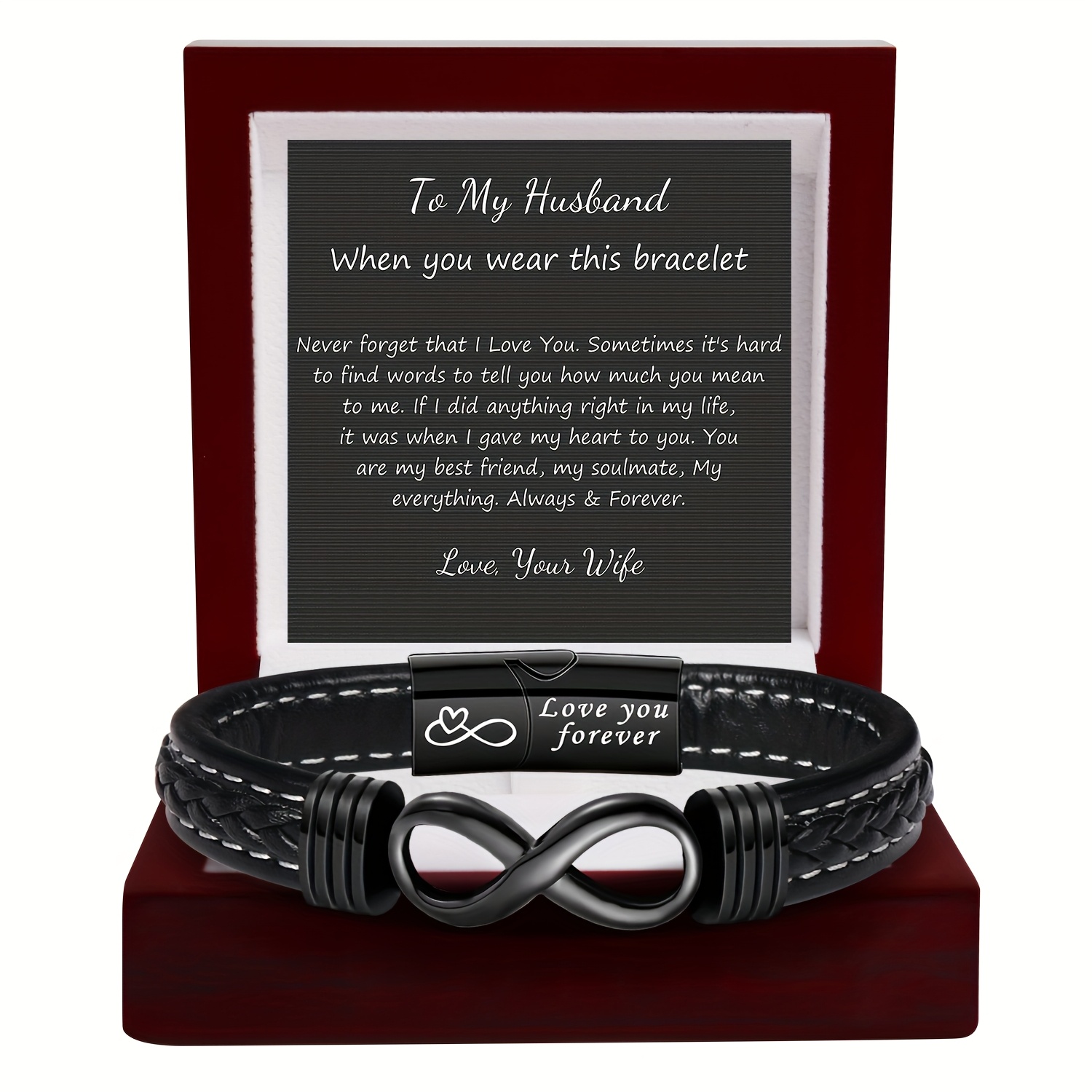 TEMU 1pc Charm Valentine's Day, Easter, Season, Teacher's Day Pu Knotted Gift Bracelet For Husband Boyfriend For Man Dad Son, From Wife Girlfriend