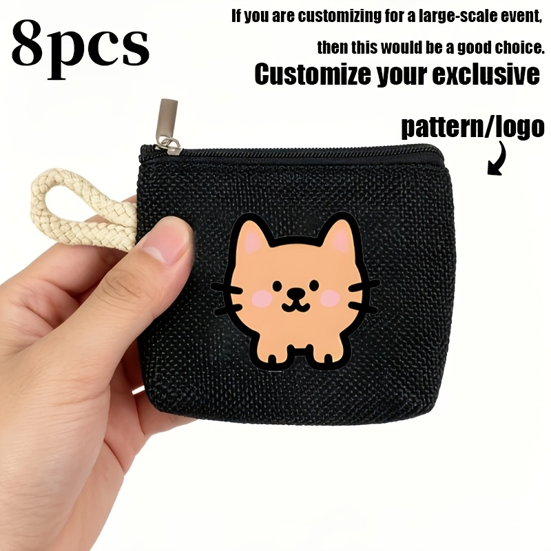 TEMU Set di 8 portamonete da donna con logo personalizzato, supporta stampa personalizzata ( logo, marchio ), con cerniera e design portatile, unisex